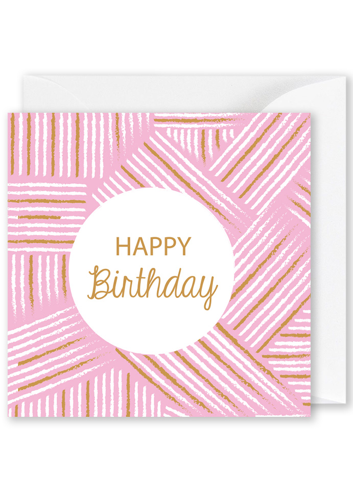 Foiled Square Card Happy Birthday Pink Gold Pattern Cards Only