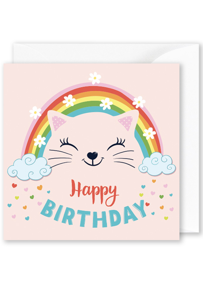 "Happy Birthday" Cat & Rainbow - cards only